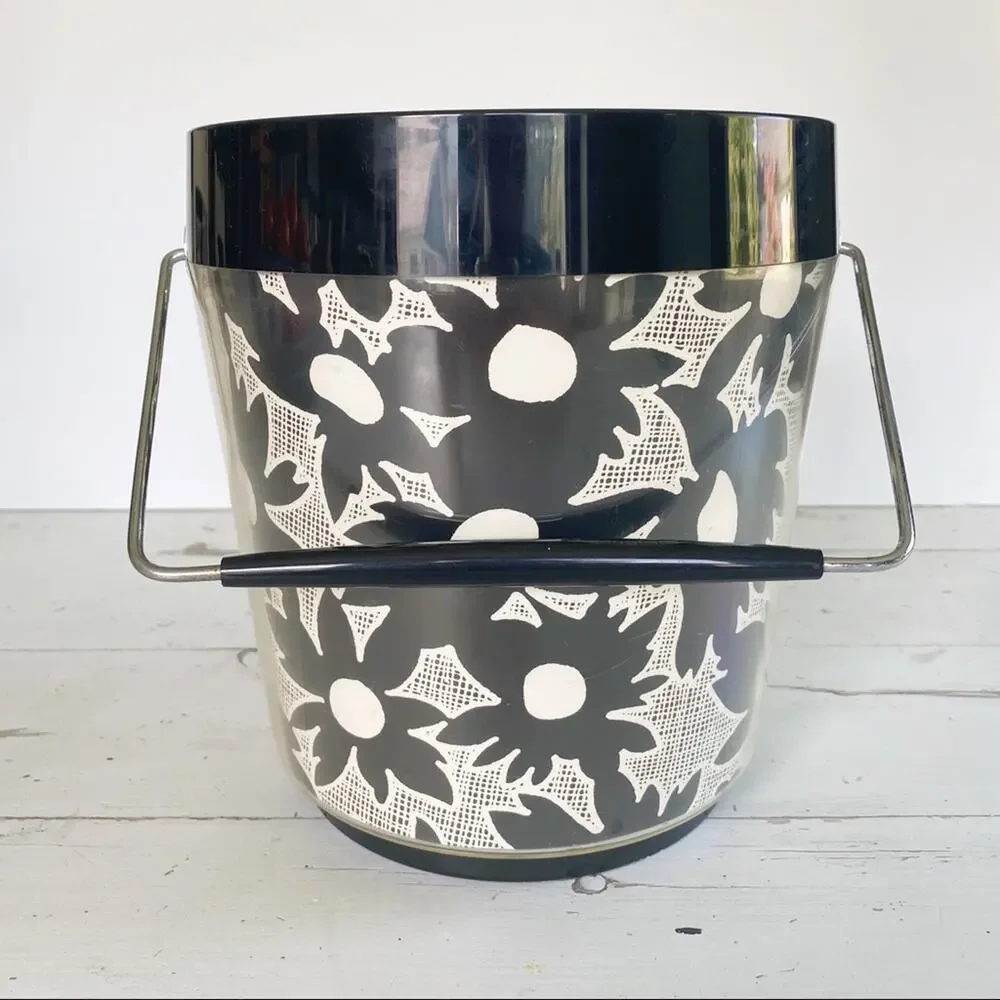 West Bend Vintage Retro 60’s Black and White Daisy Floral Ice Bucket